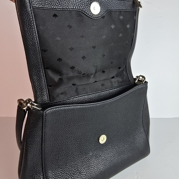 Kate Spade Leila Black Pebbled Leather Flap Shoulder Bag Extra Crossbody Strap - Picture 4 of 16